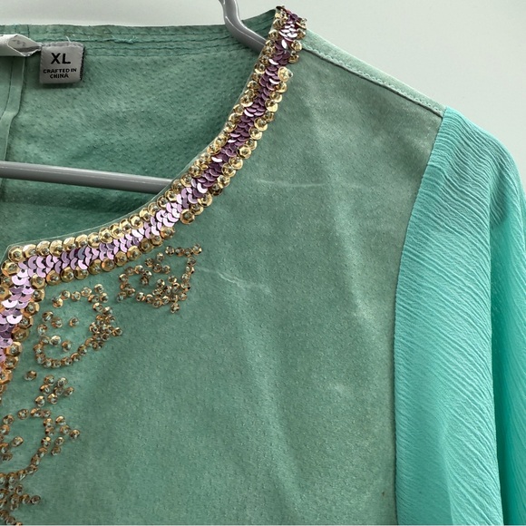 Vintage Wilson's Leather‎ Blue Suede Boho Western Sequin Kimono Sleeve Top Sz XL - Picture 12 of 16